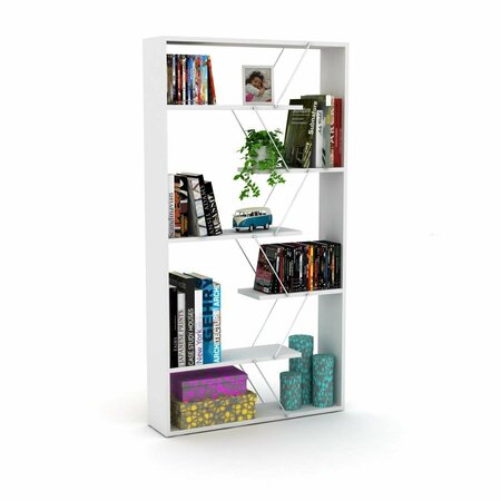 HOMEDORA Tars Bookcase, White & Chrome HO297111